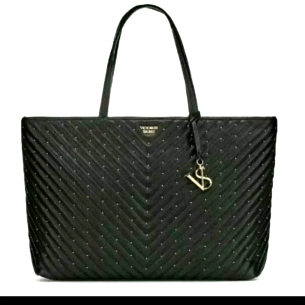 NWT Victoria's Secret Chevron Gold beaded tote